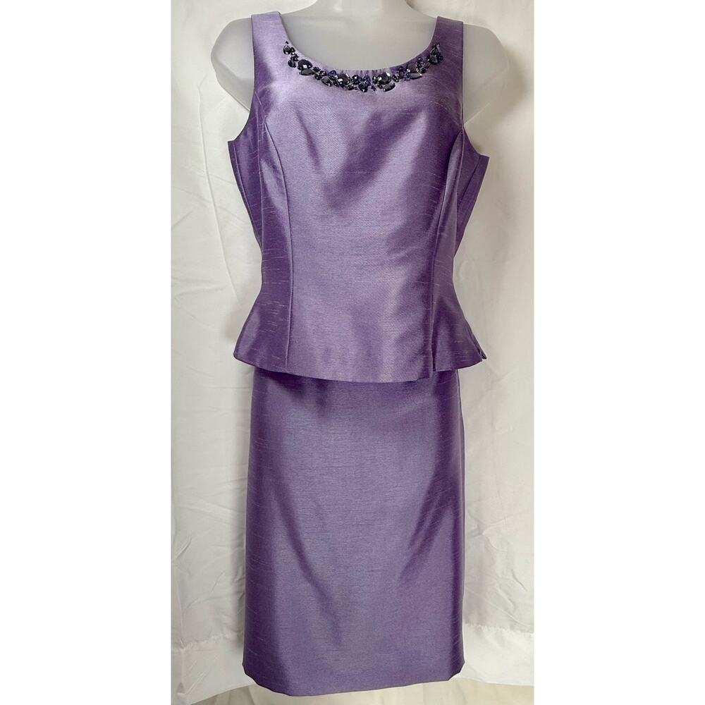 Tahari ASL Lux Lilac Lavender Skirt Suit 3 Pc Blazer Top Embellished Beaded Sz 4 - Picture 5 of 13